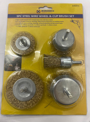 Marksman 5pc Wire Wheel & Cup Brush Set