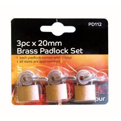 Blackspur Luggage Brass Padlock Set 20mm 3 Pack